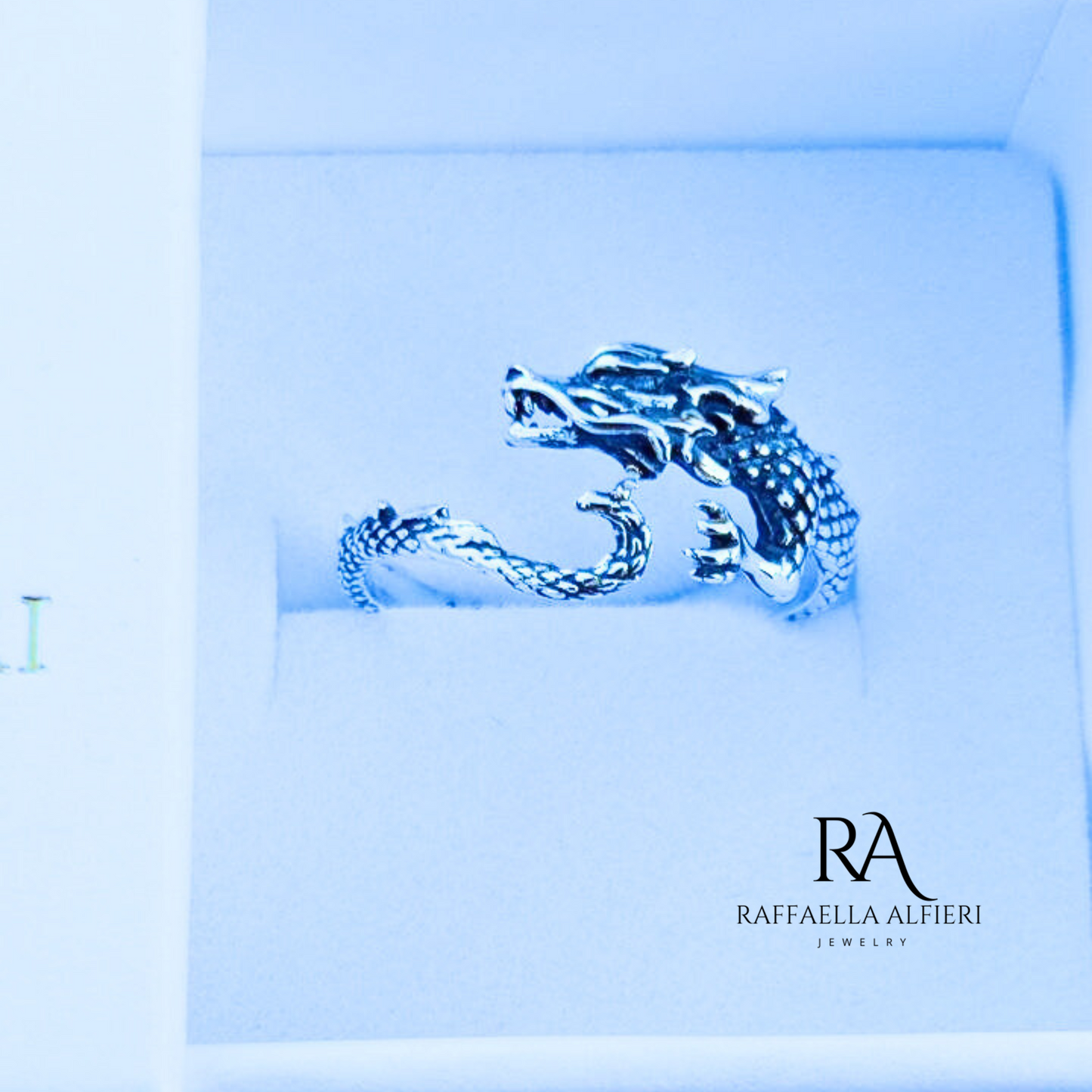 Anello drago regolabile in argento sterling 925.