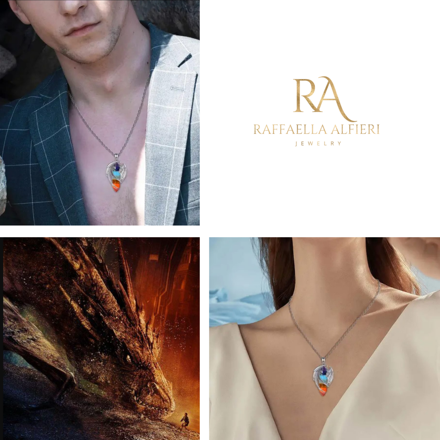 Collana da uomo con pendente a forma di drago