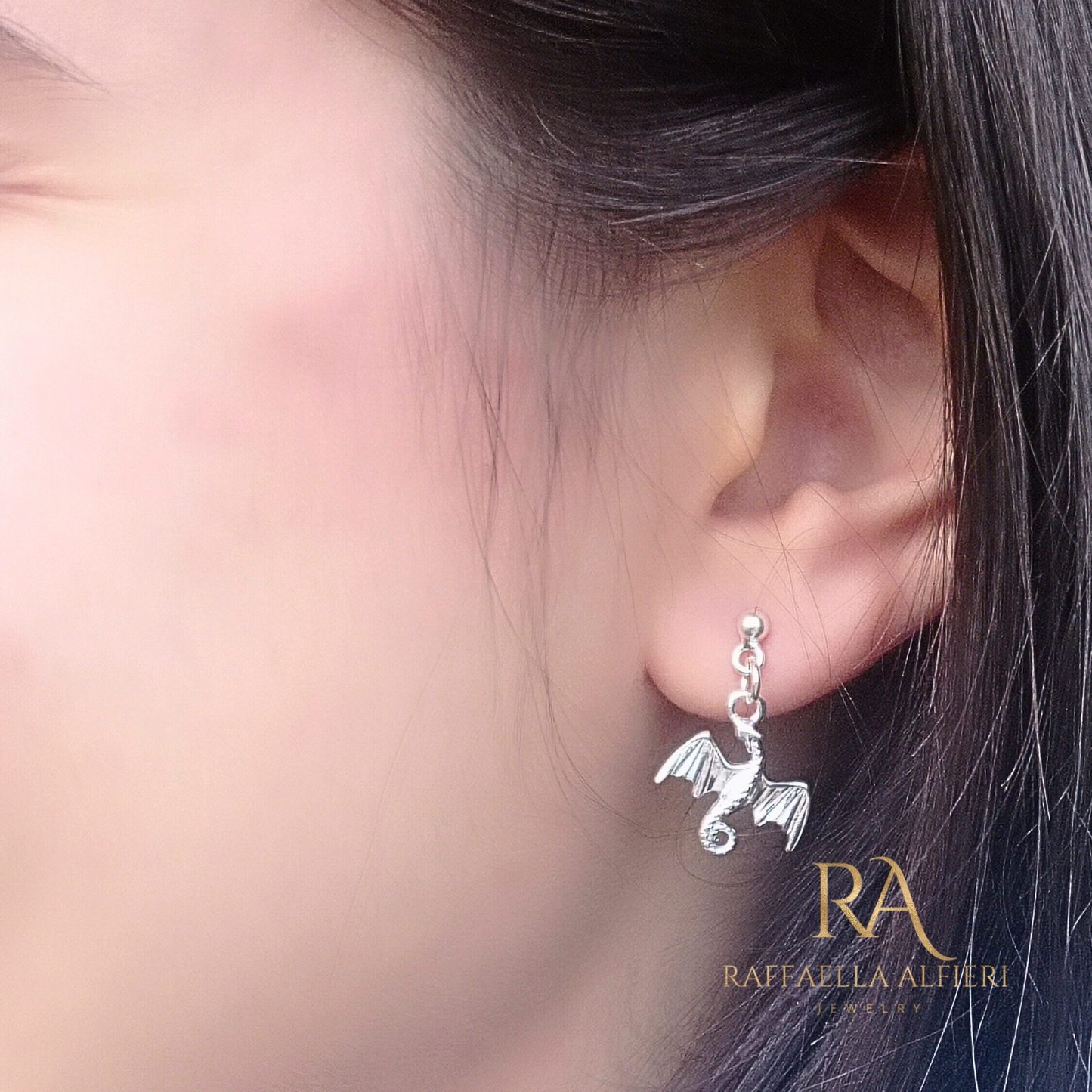 Dragon huggie hoops silver earrings