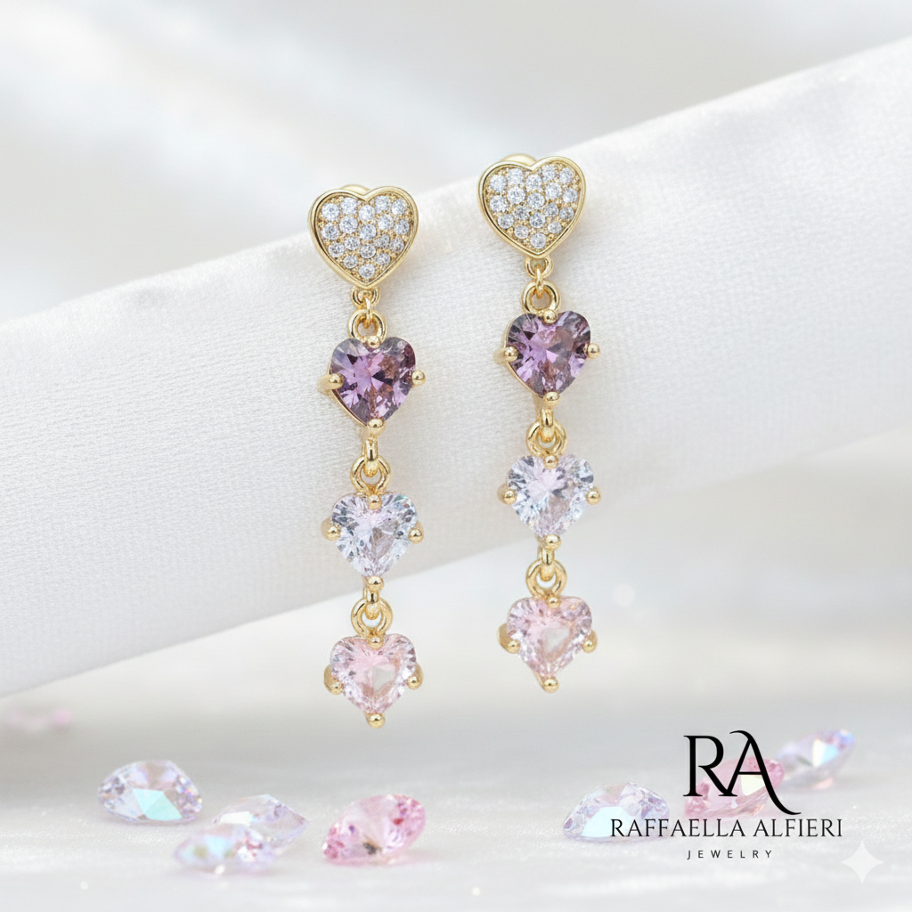 Orecchini cascata di cuori pendenti