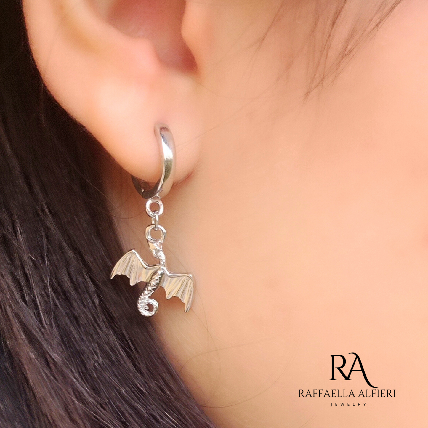Silver 925 dragon earrings huggie hoops