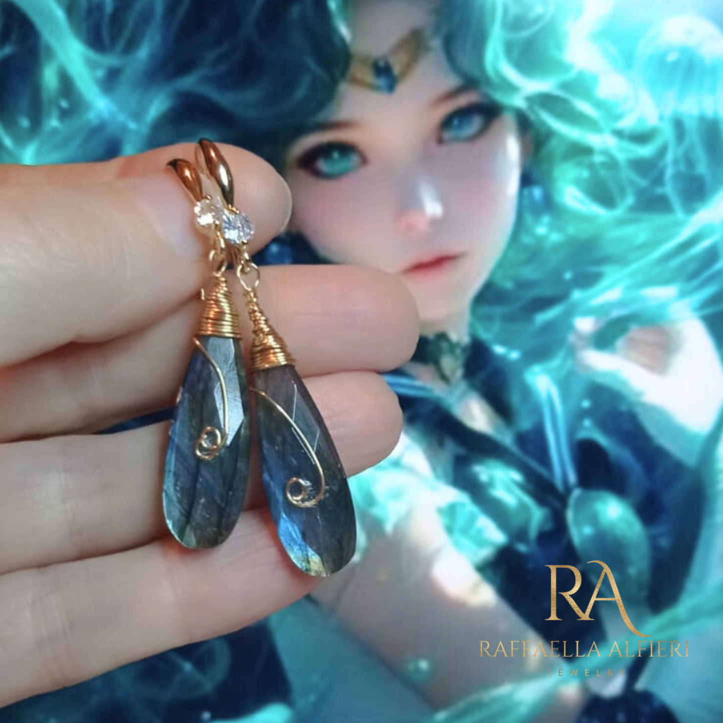 Orecchini lunghi in labradorite
