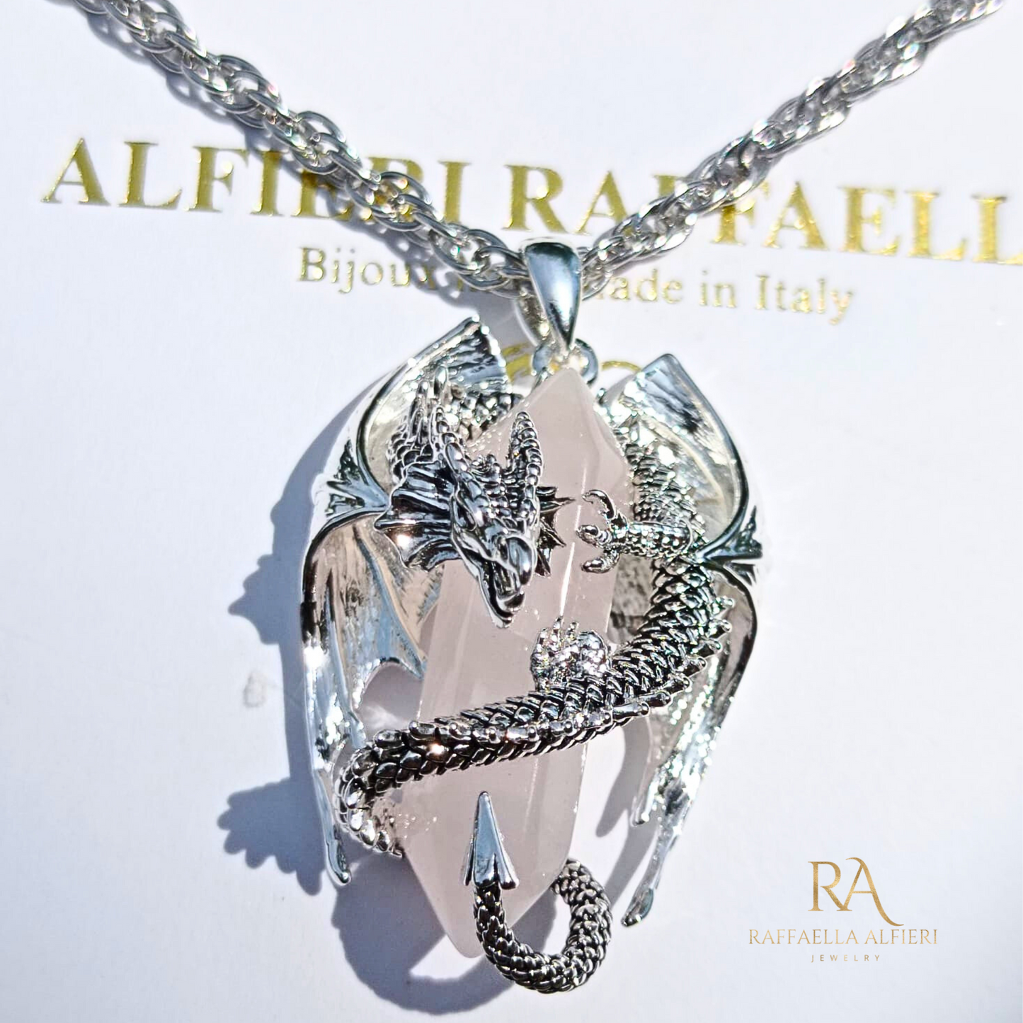Rose quartz prisma dragon necklace