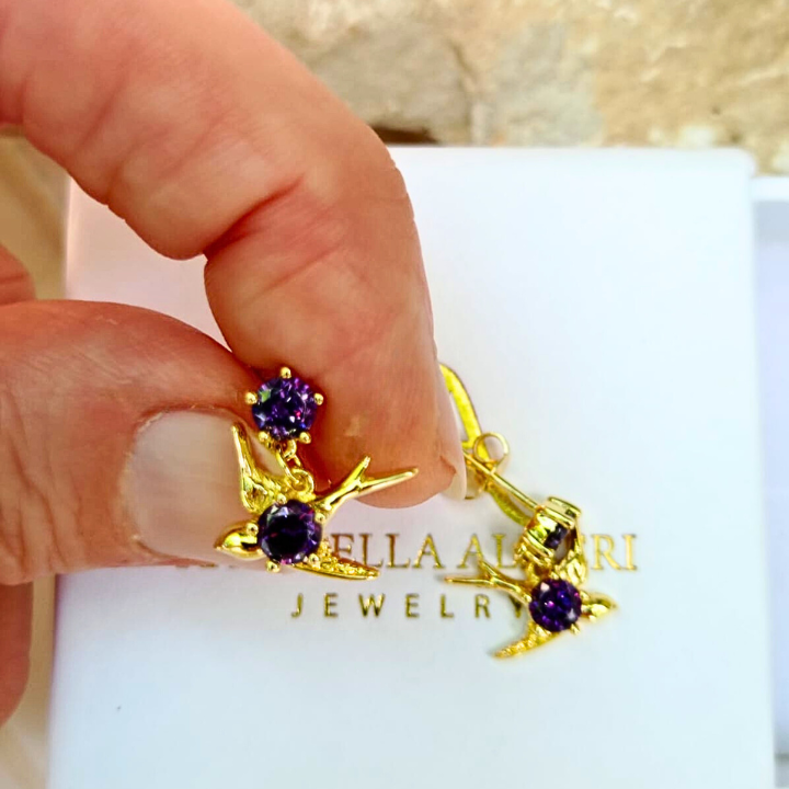 Titanic Rose amethyst earrings gold plated