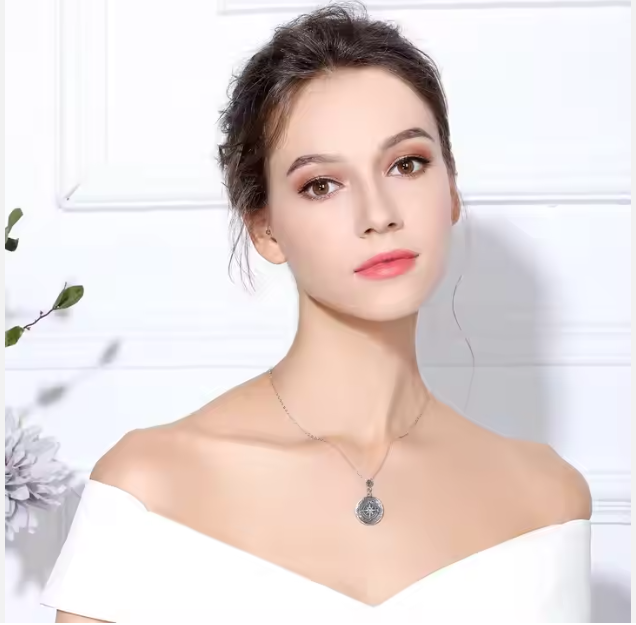 collana in argento sterling 925 porta ricordi con ciondolo porta foto a forma di busola