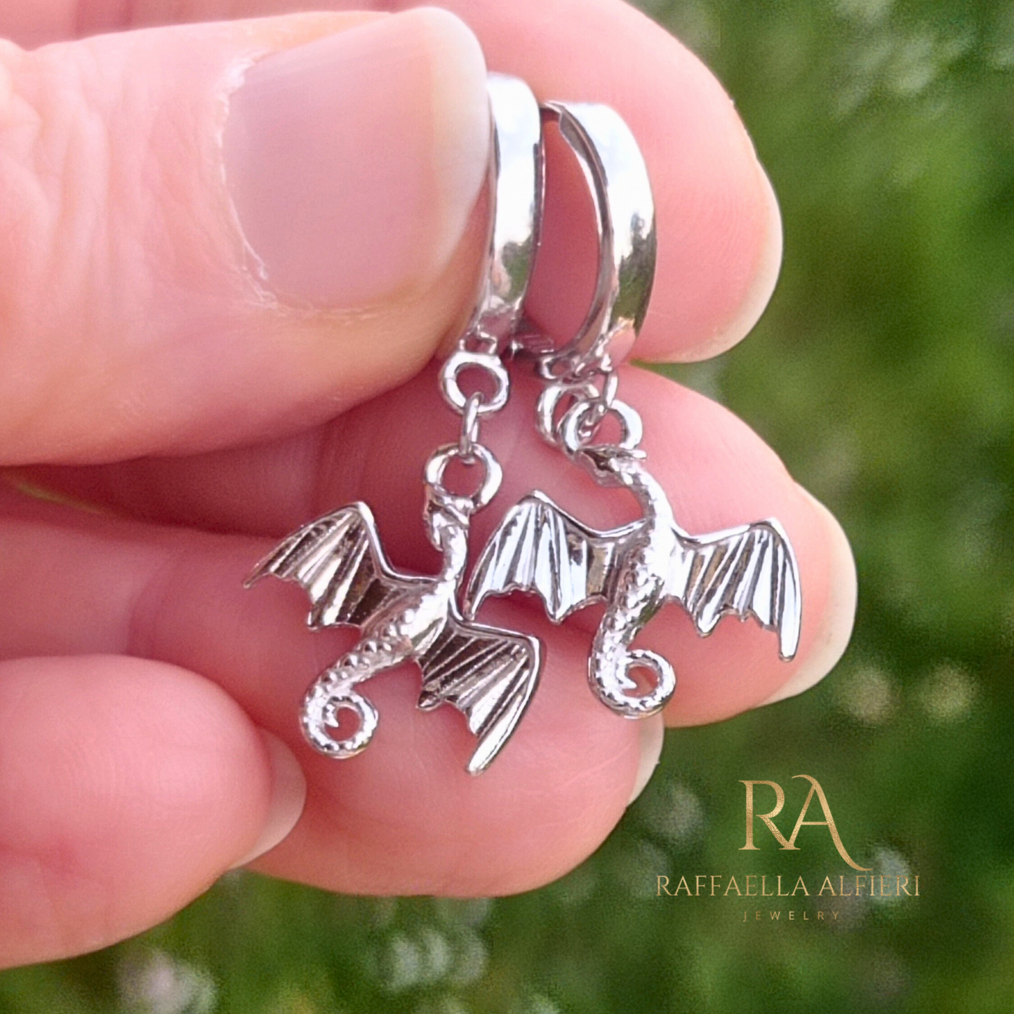 dragon hoop silver earrings