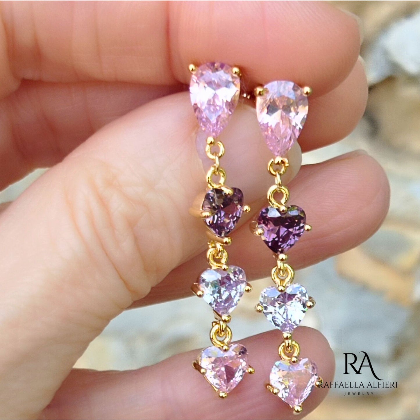 orecchini placcati oro 18K con cuori ametista