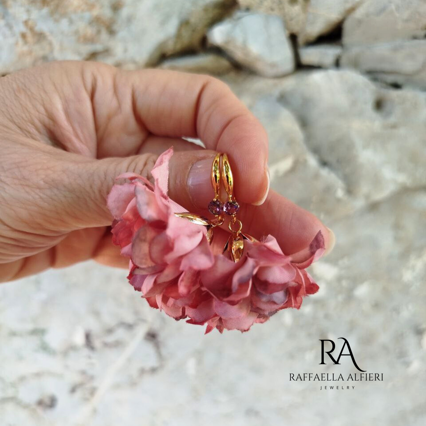 orecchini floreali rosa antico placcati oro 18k