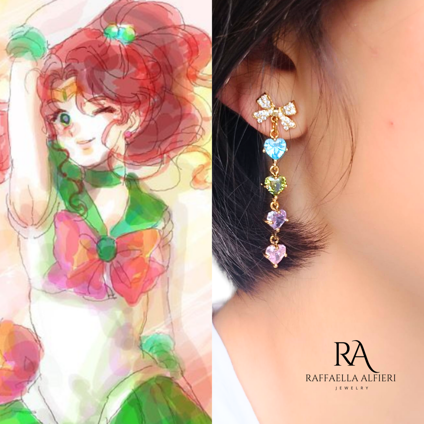 orecchini con cuori in zircone multicolore