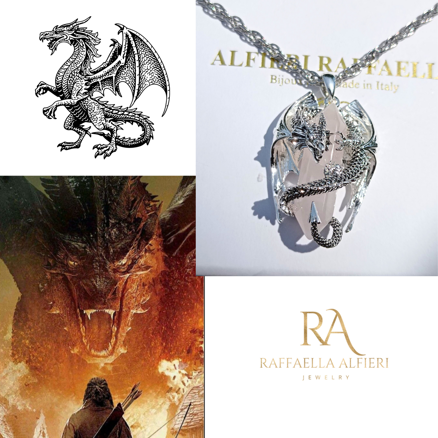 Dragon necklace Crystalrose quarz Pendant Dragon the Desolation of Smaug inspired Stainless Chain. Gift Box Available. Mens Dragon Necklace (copia)