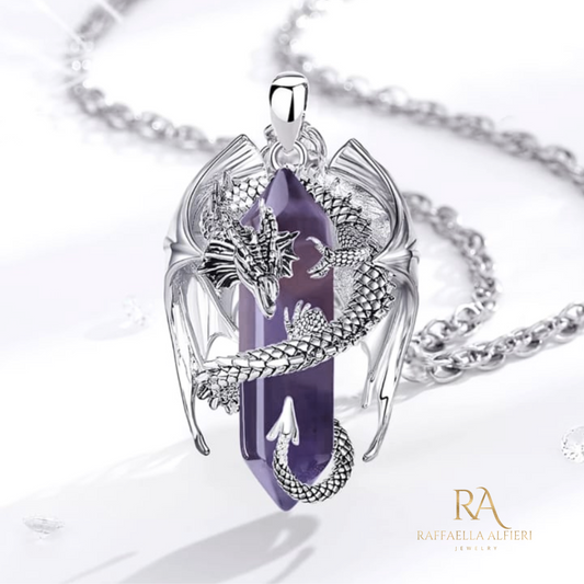 Dragon necklace Crystal amethyst Pendant Dragon the Desolation of Smaug inspired Stainless Chain. Gift Box Available. Mens Dragon Necklace