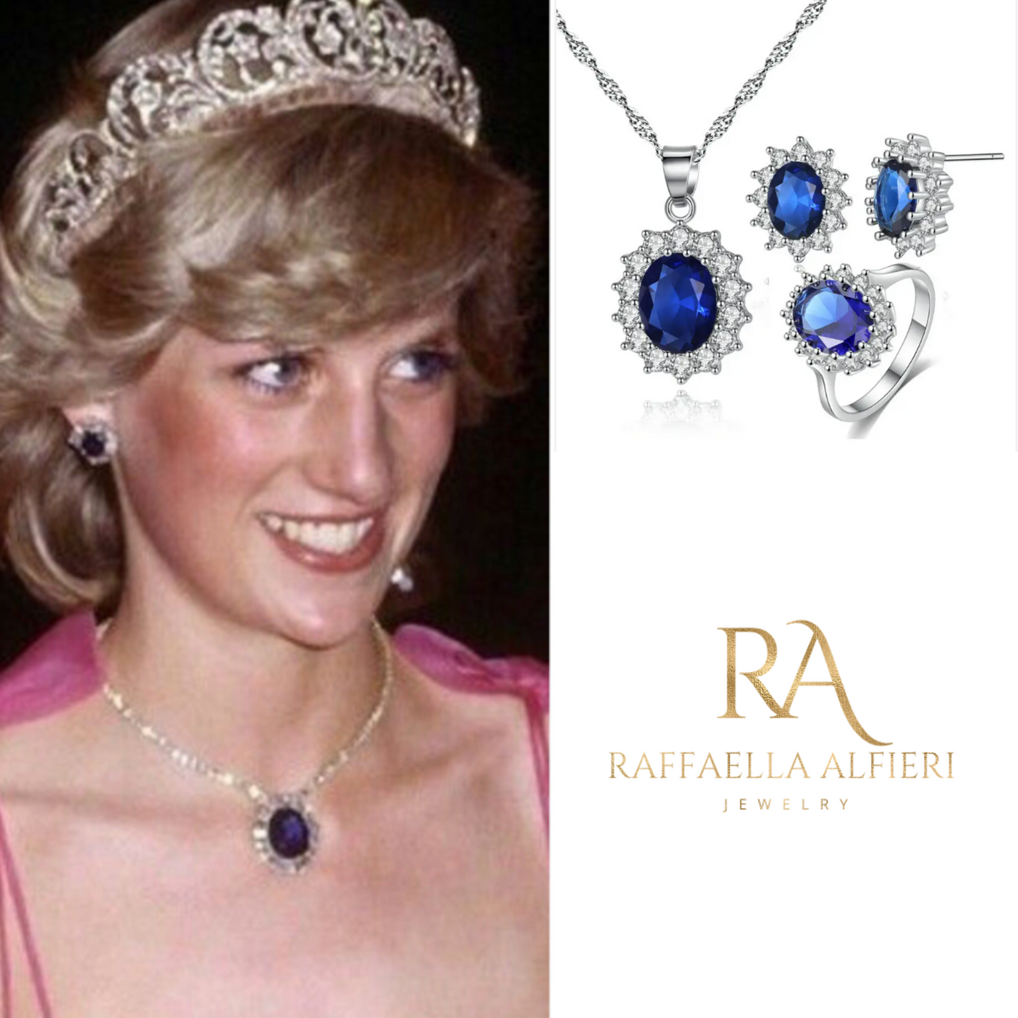 Kate Middleton and princess Diana earrings Silver 925 plated jewelry set. Sapphire earrings with zircon ispired to the Royal Crown jewelry.