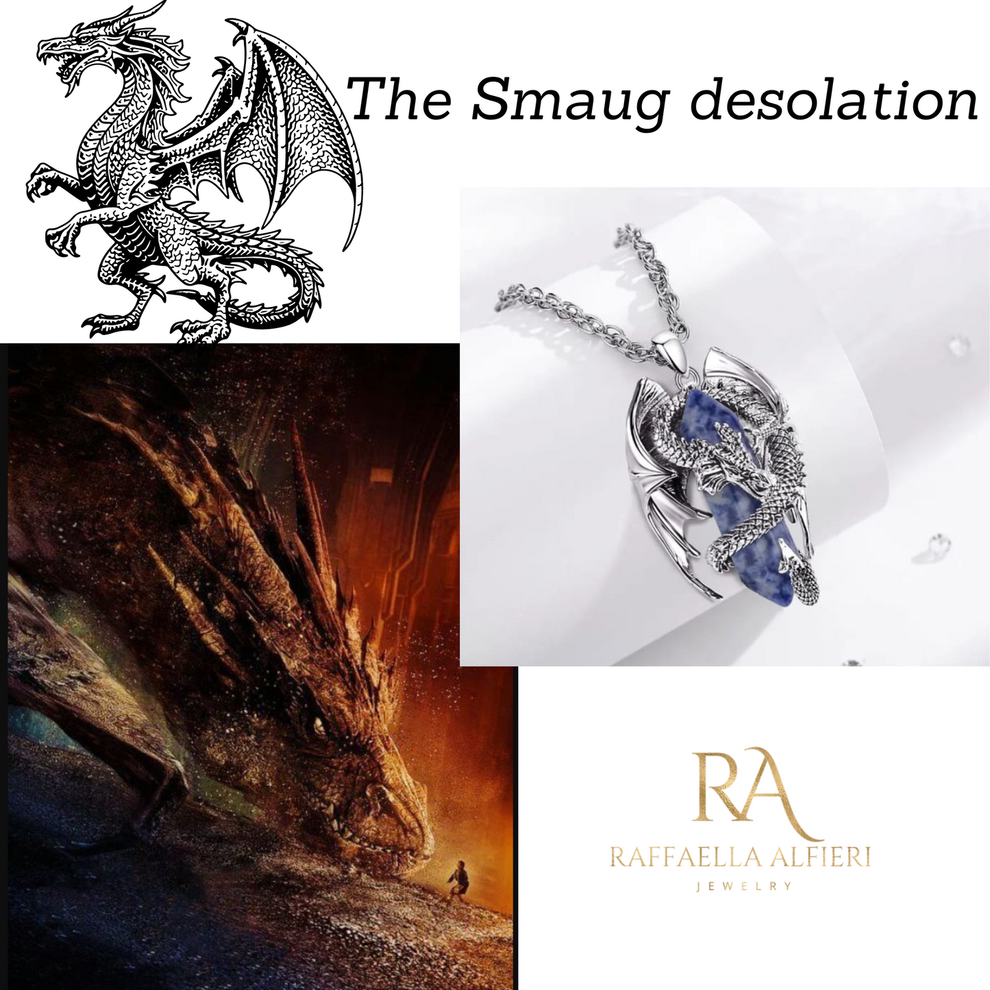 Dragon necklace Crystal sodalite Pendant Dragon the Desolation of Smaug inspired Stainless Chain. Gift Box Available. Mens Dragon Necklace (copia) (copia)