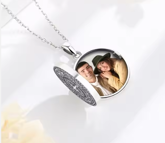collana con ciondolo in argento 925 anticato portafoto a forma di bussola