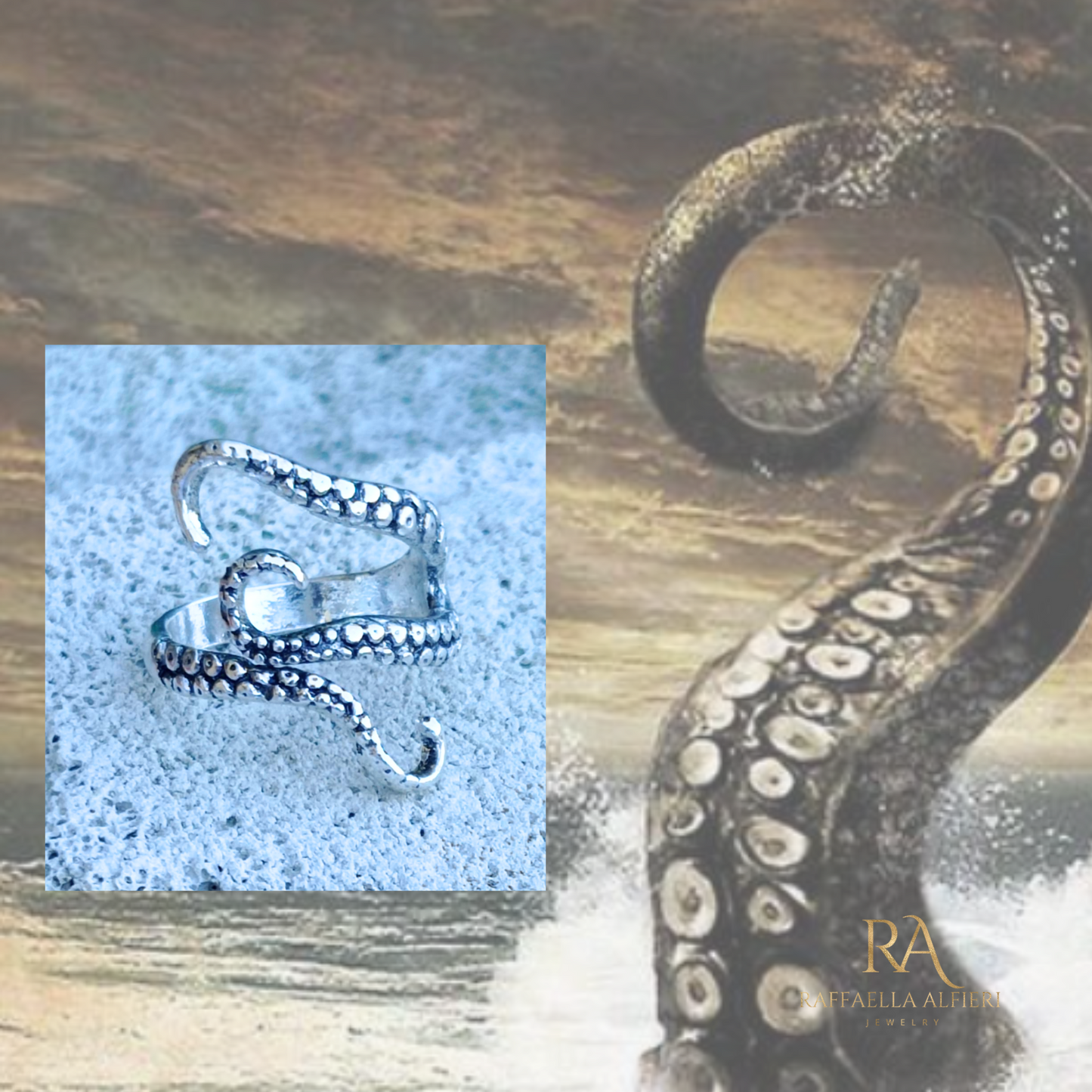 Anello Regolabile Argento Tentacoli Polipo Kraken Pirati dei Caraibi 3 - Creazione Unica Ispirata al Film - Gioiello Fantasia Vintage Moda