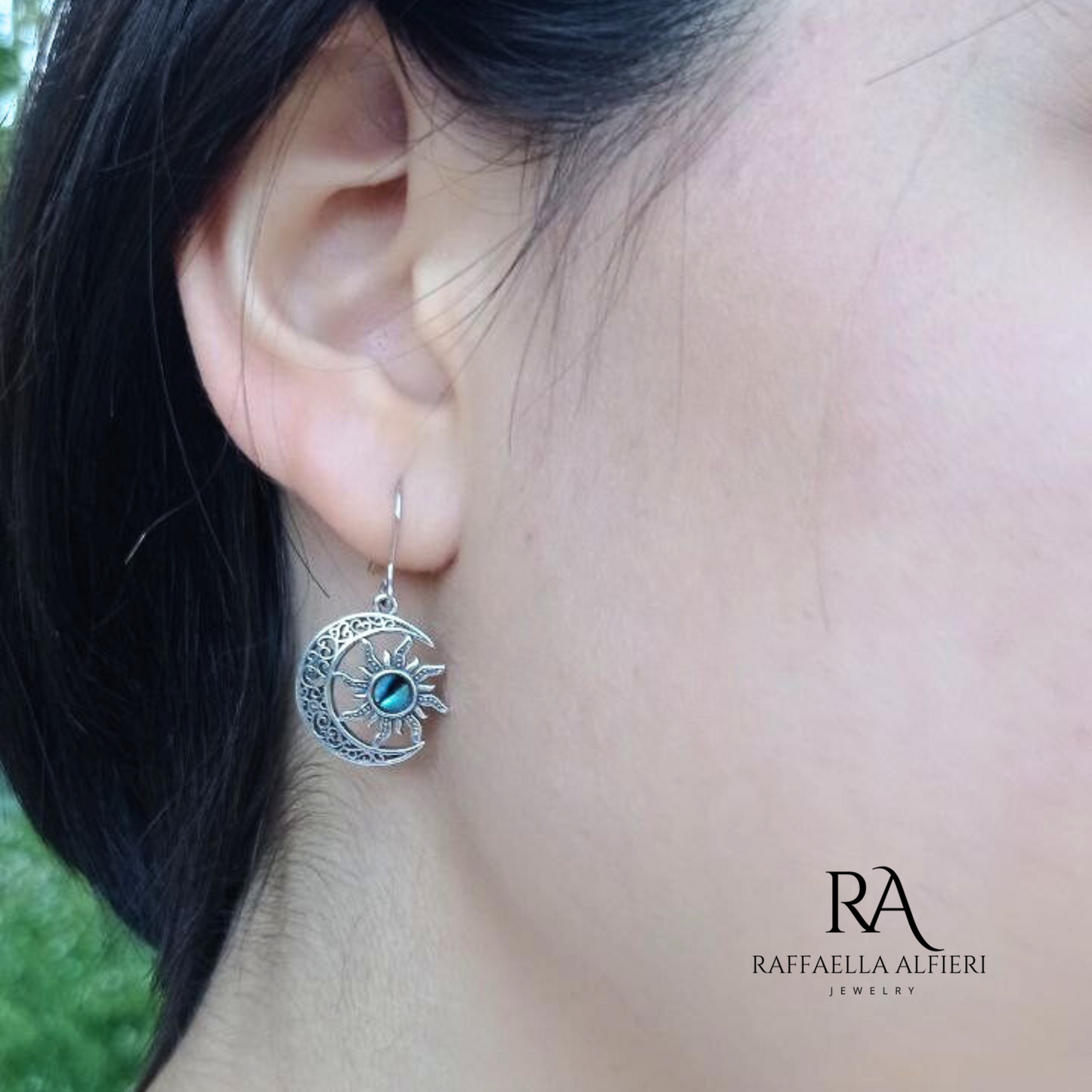 Parure “Clair de Lune” in Argento 925 | Collana Sole e Luna con Madreperla Abalone + Orecchini Coordinati