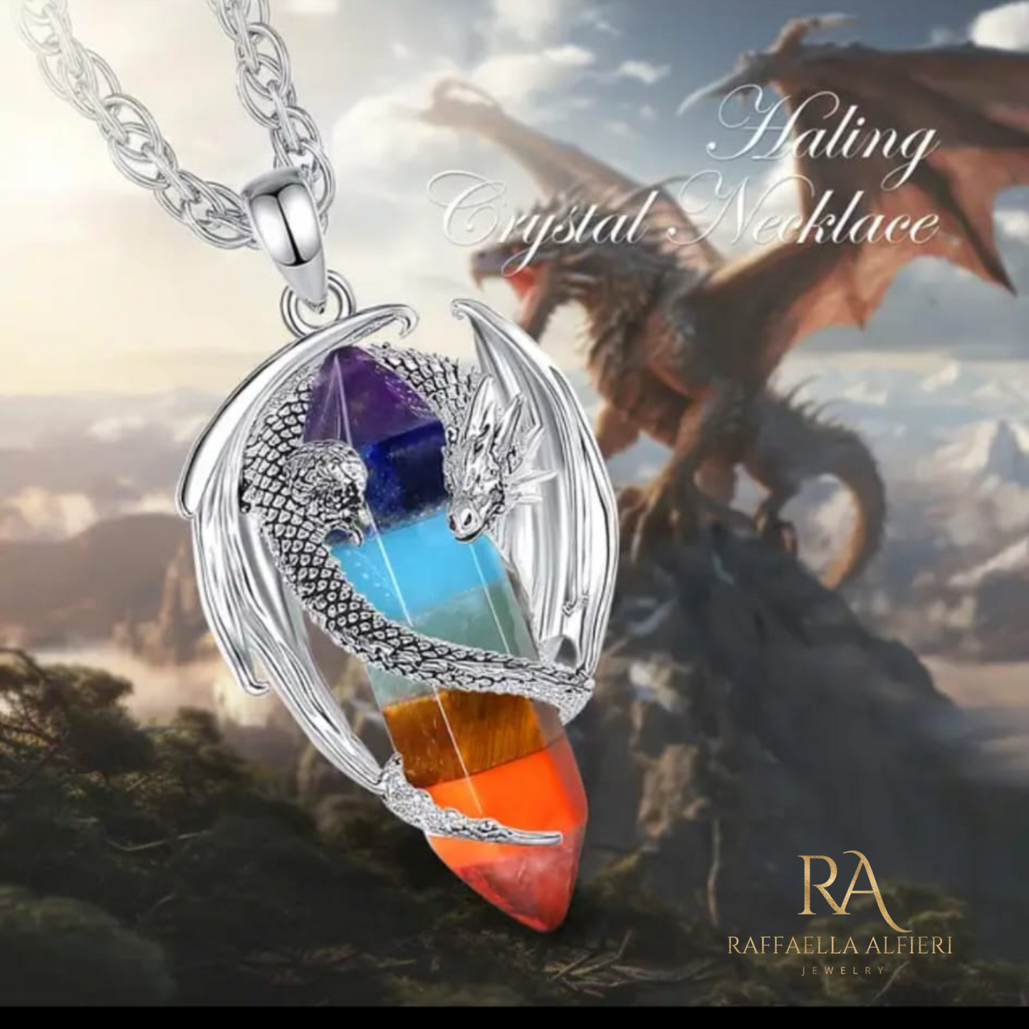 Dragon necklace Crystal Multicolor Pendant Dragon the Desolation of Smaug inspired Stainless Chain. Gift Box Available. Mens Dragon Necklace. (copia)