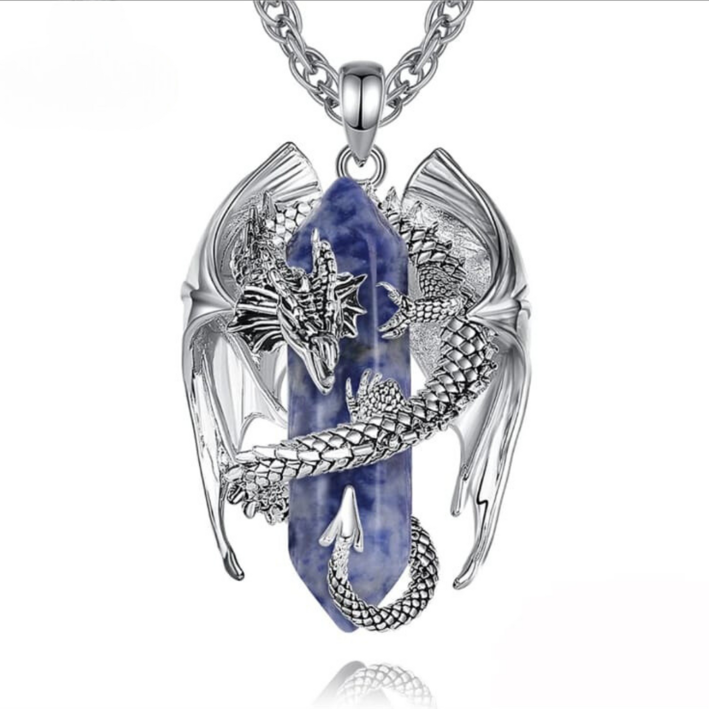 Dragon necklace Crystal sodalite Pendant Dragon the Desolation of Smaug inspired Stainless Chain. Gift Box Available. Mens Dragon Necklace (copia) (copia)