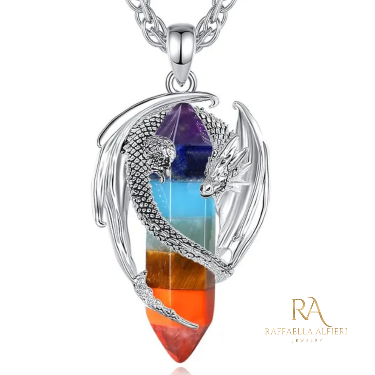 Dragon necklace Crystal Multicolor Pendant Dragon the Desolation of Smaug inspired Stainless Chain. Gift Box Available. Mens Dragon Necklace. (copia)