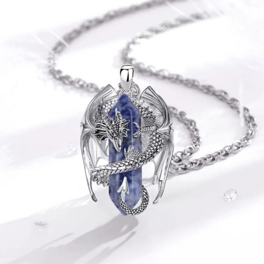 Dragon necklace Crystal sodalite Pendant Dragon the Desolation of Smaug inspired Stainless Chain. Gift Box Available. Mens Dragon Necklace (copia) (copia)