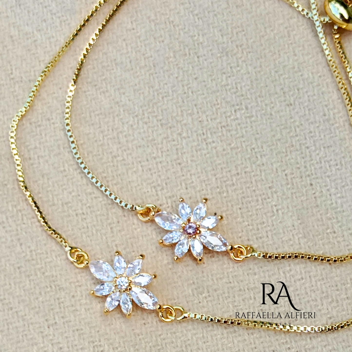 Bracciale Fiore Secret Garden - Oro 18K Placcato Regolabile con Zirconi Cristallo