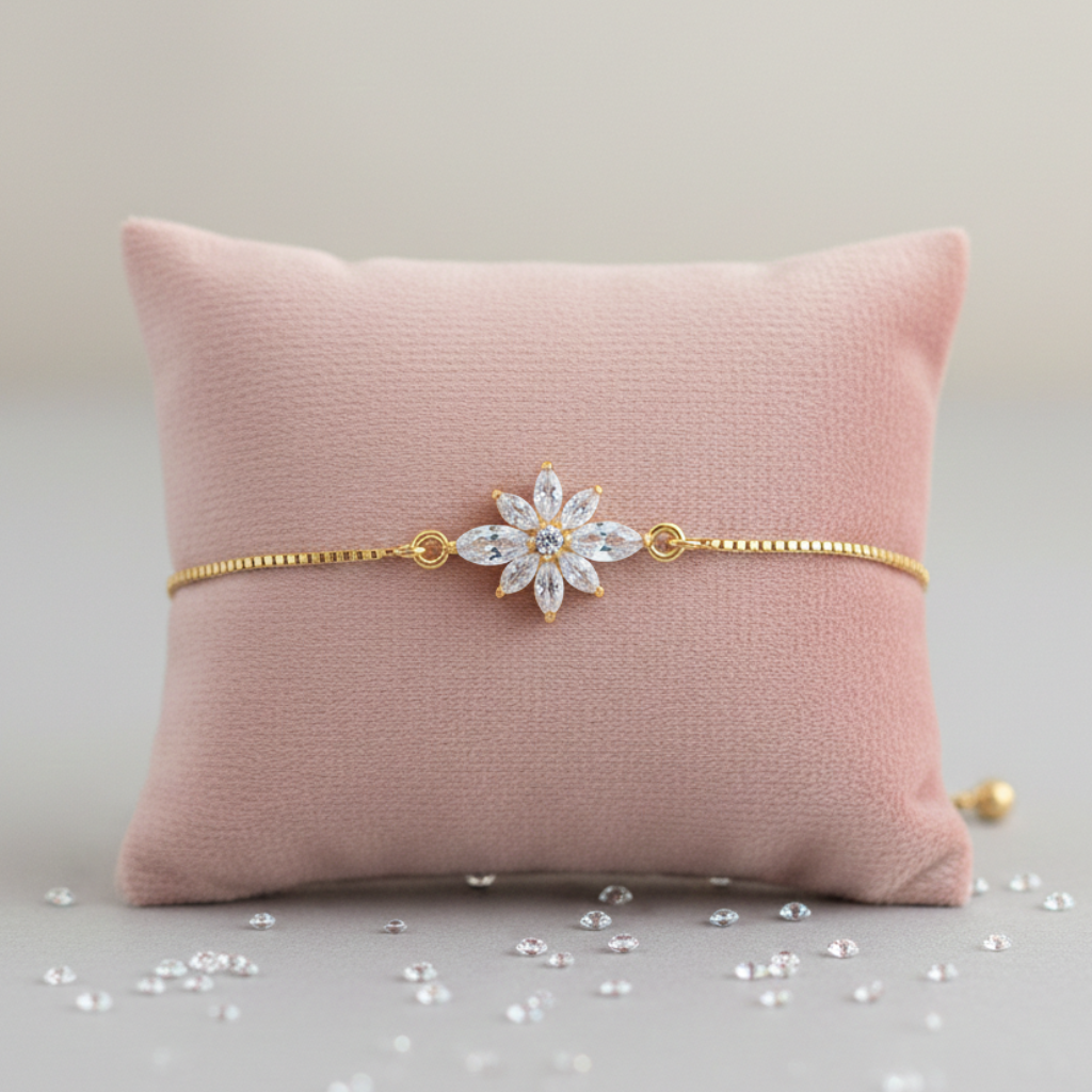 bracciale minimalista regolabile a tema floreale con diamanti sintetici zirconia AAA+ placcato oro 18K