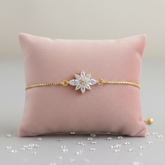 bracciale minimalista regolabile a tema floreale con diamanti sintetici zirconia AAA+ placcato oro 18K