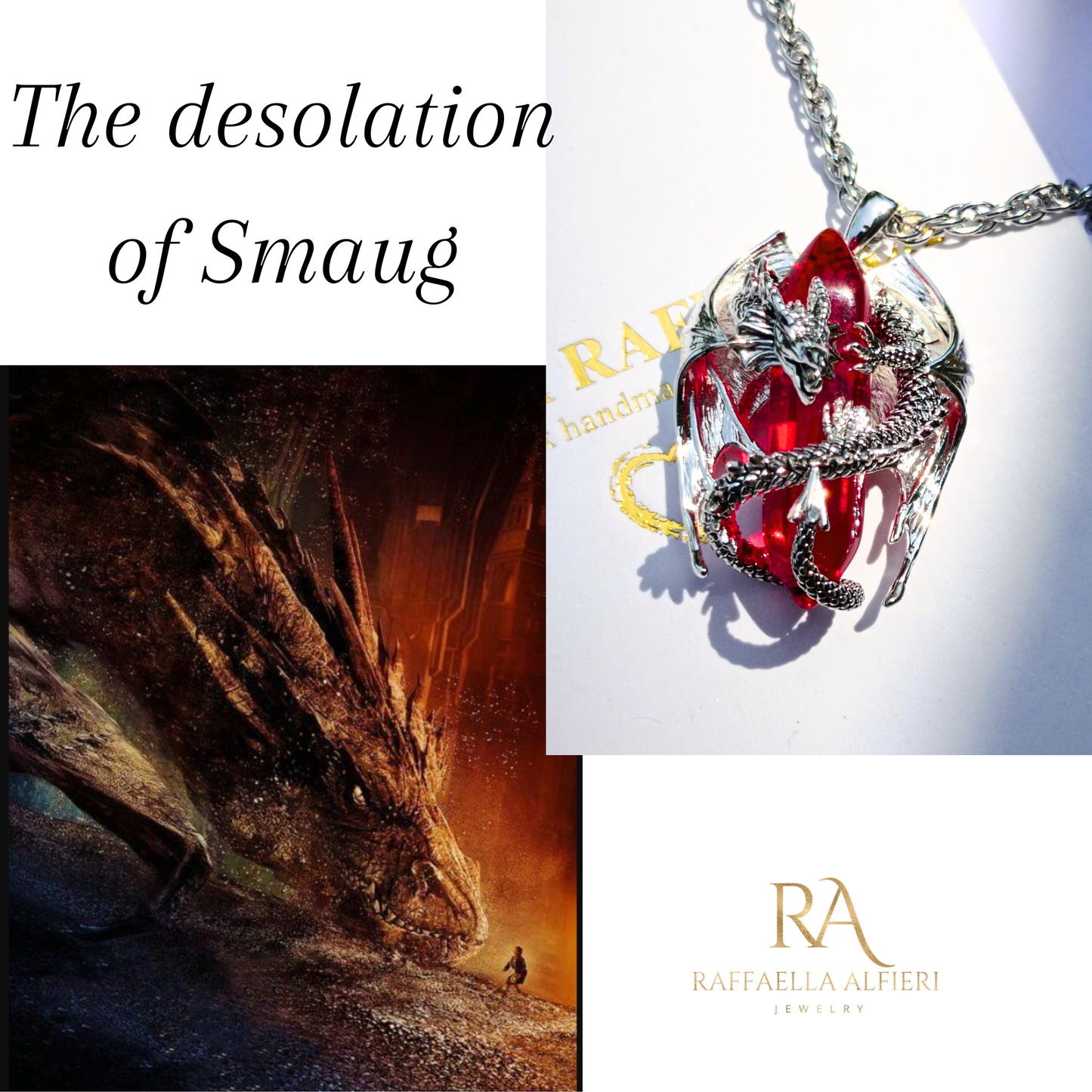 Collana con pendente drago e cristallo rosso in acciaio 