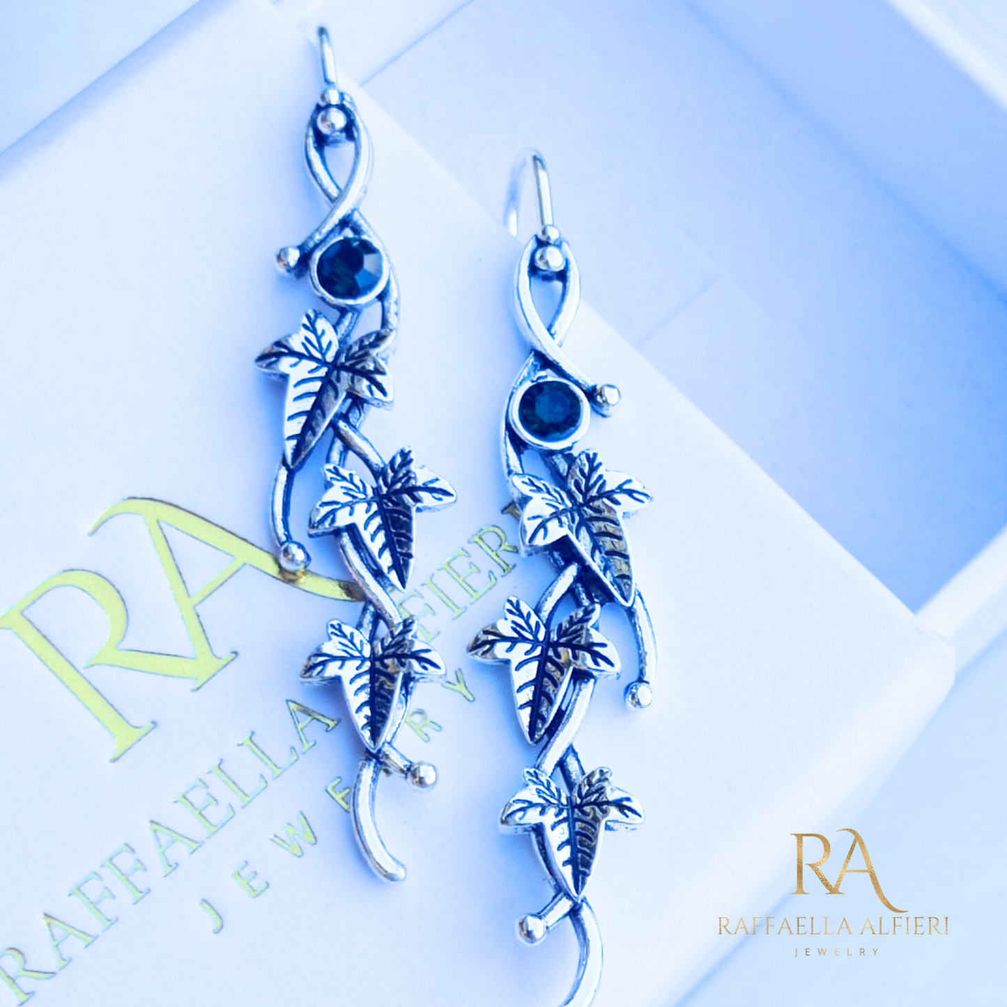Earrings inspired by The Hobbit leaves black zircon
