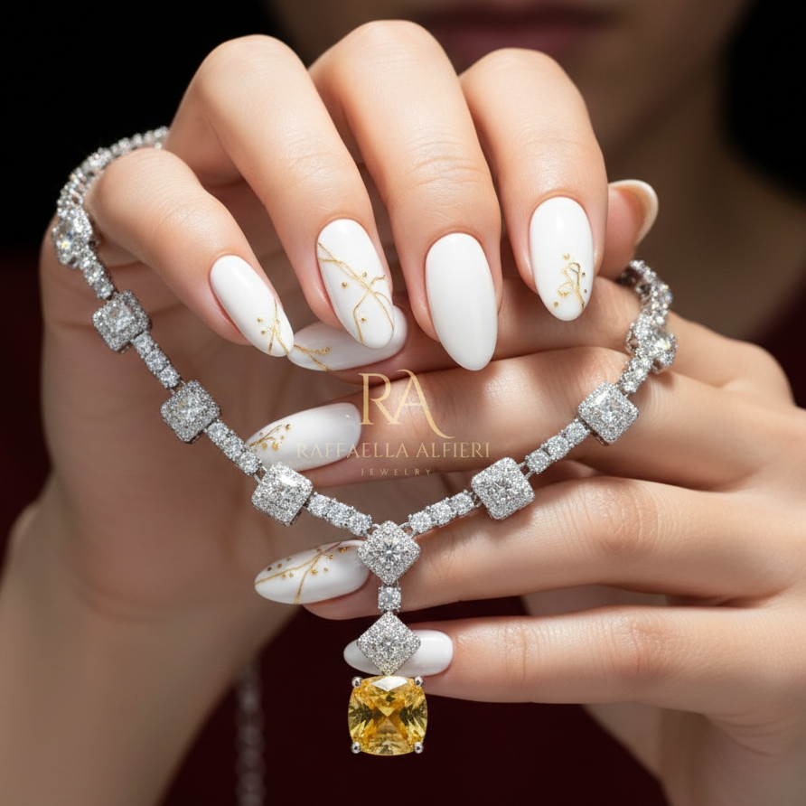 Replica collana Howard Lady Gaga. Parure collana di diamanti sitetici giallo e trasparente con orecchini pendenti con zirconia cubica AAA+ taglio quadrato
