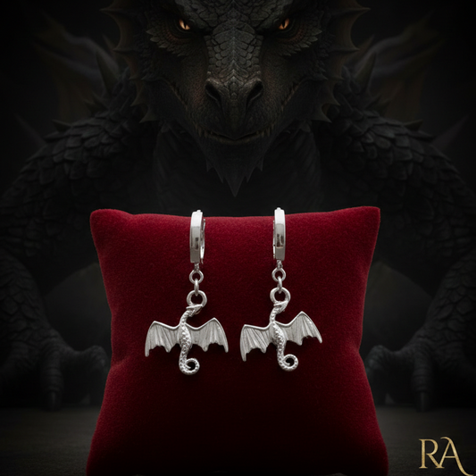 Orecchini pendenti in argento rodiato 925 a forma di drago. Non anneriscono. 