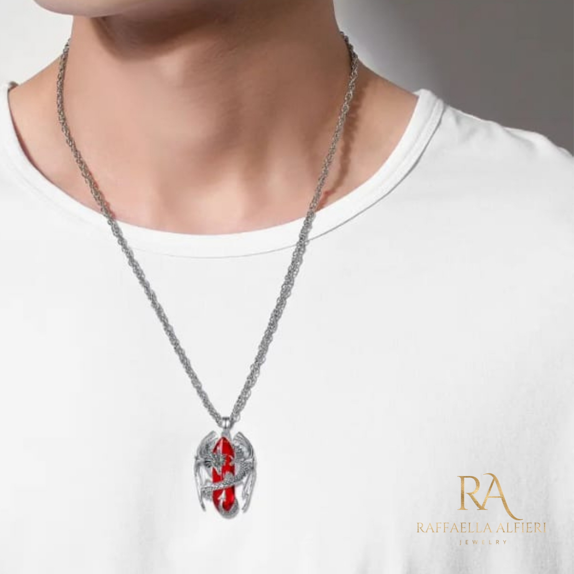 Red crystal men dragon necklace