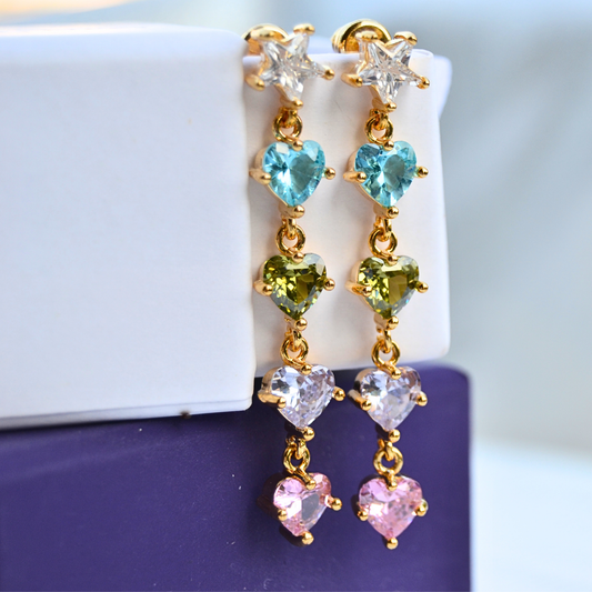 Orecchini Sailor Moon 4 Cuori Multicolore in Zircone – Placcati Oro 18K