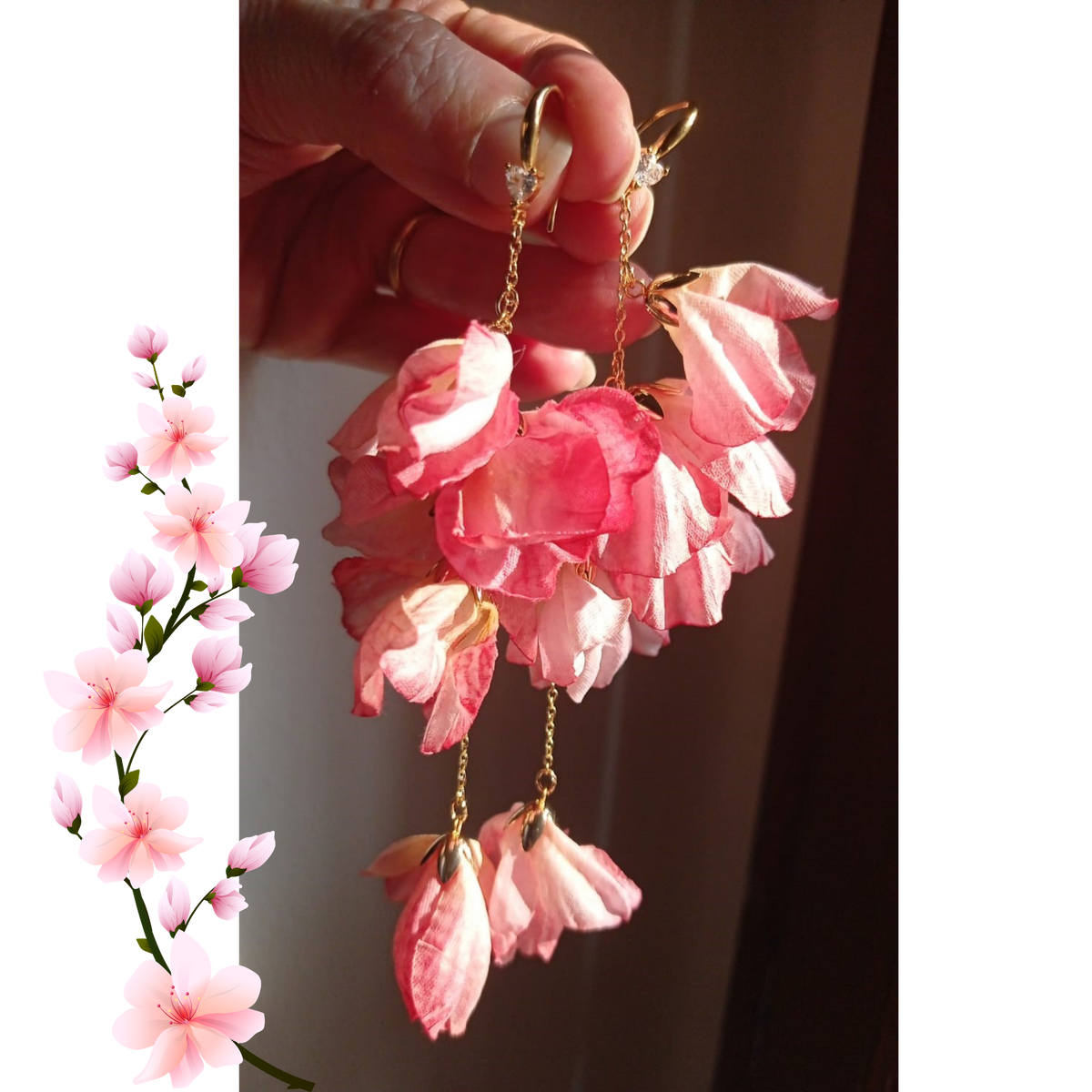 Orecchini Lunghi e Leggeri a Forma di Fiore rosa antico