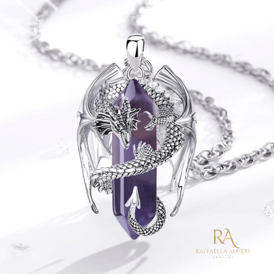 collana da uomo con pendente a forma di drago in acciaio e argento