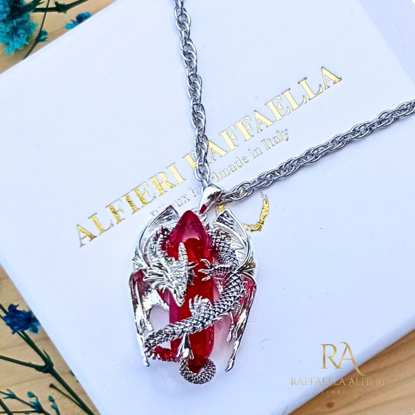 collana da uomo in acciaio con drago pendente