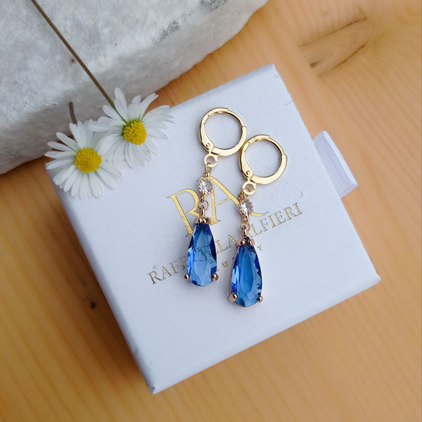 Fantasy Style Earrings Blue Crystal Design Gold Plated Statement Piece Elegant Drop Shape Modern Fashion Collection Special Occasion Jewelry Premium Quality Construction Unique Artistic Creation Beautiful Statement Accessory Formal Event