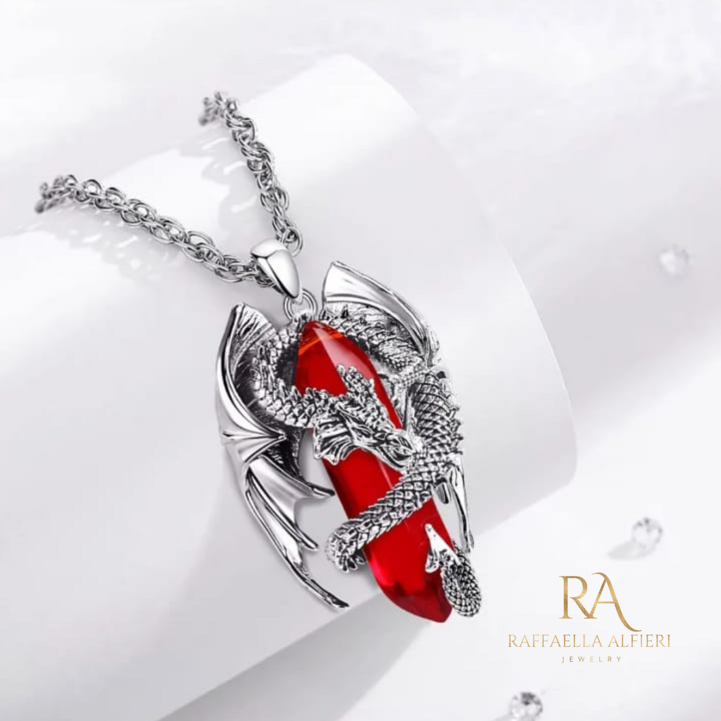 Talismano Fantasy Drago in Argento con Pietra Naturale – Energia e Forza