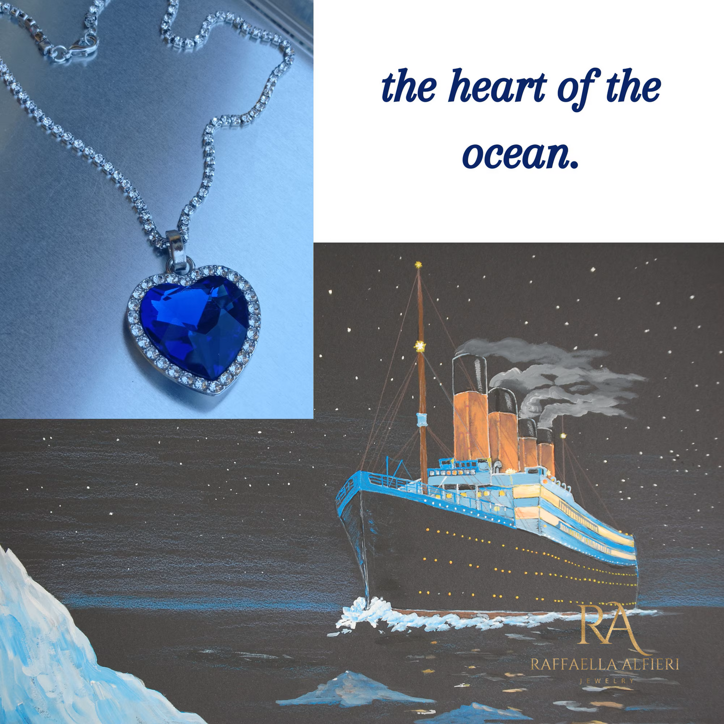 Collana Titanic, Collana Cuore dell'Oceano, Amore per sempre, Collana Zaffiro in cristallo, Ispirata al Titanic, Collana di rose del Titanic