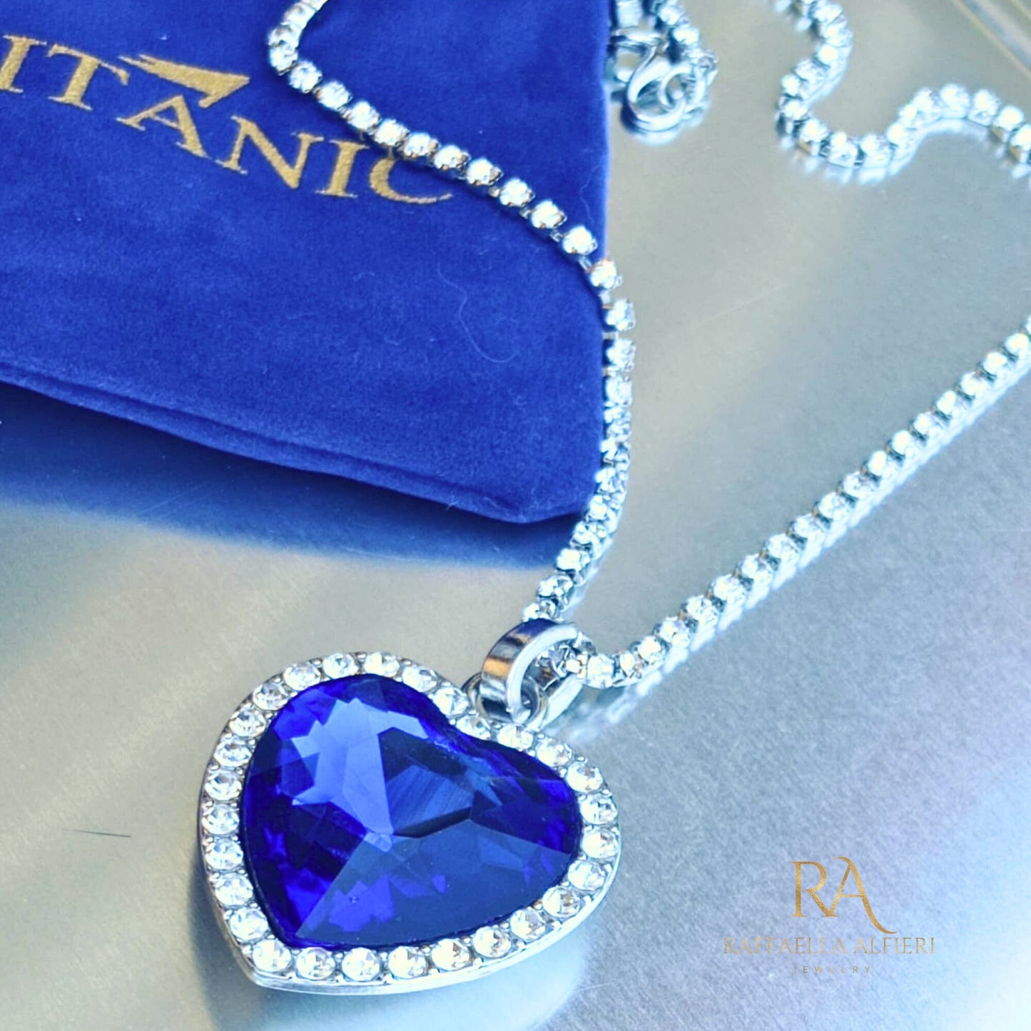 Collana Titanic, Collana Cuore dell'Oceano, Amore per sempre, Collana Zaffiro in cristallo, Ispirata al Titanic, Collana di rose del Titanic