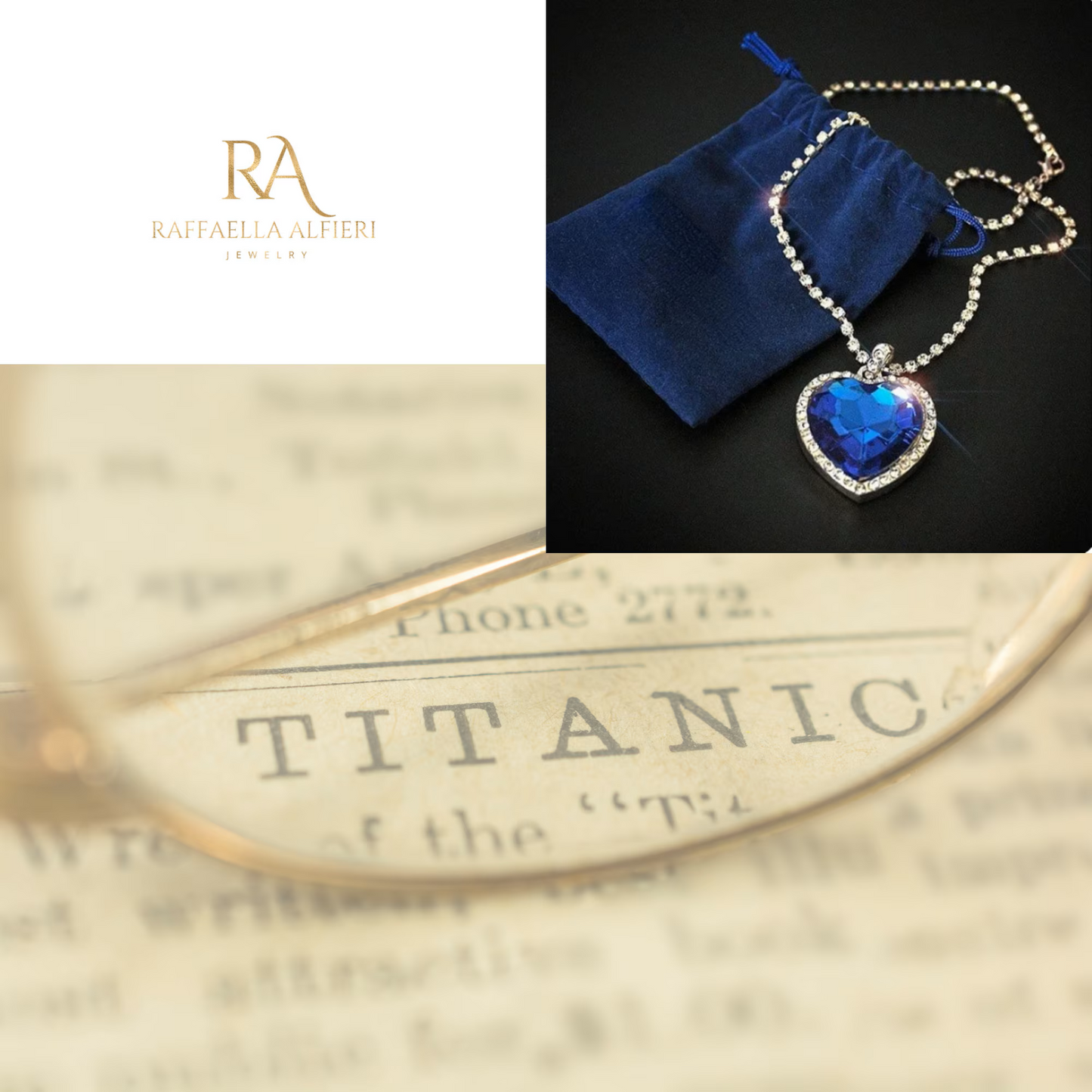 Collana Titanic, Collana Cuore dell'Oceano, Amore per sempre, Collana Zaffiro in cristallo, Ispirata al Titanic, Collana di rose del Titanic