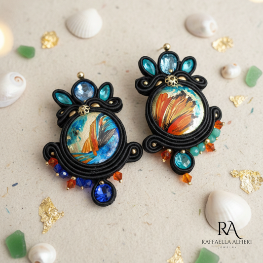 orecchini a pernp in madreperla dipinta a mano