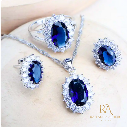 parure di gioielli blu zaffiro della famiglia reale