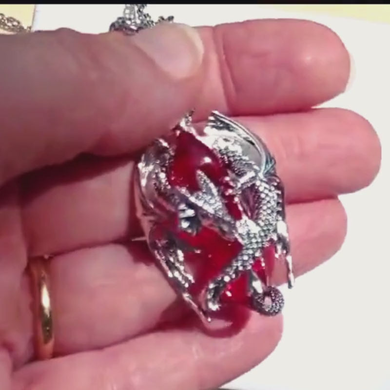 Collana da uomo con drago 3D in acciaio e argento